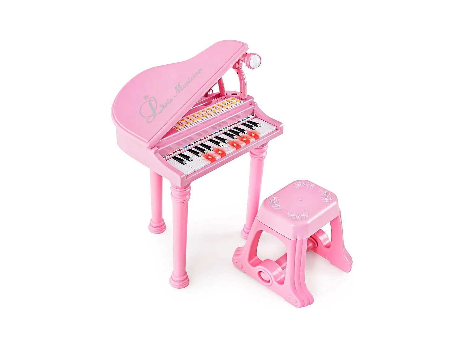 Piano Numérique 31 Touches pour Enfants avec Tabouret & Microphone, Piano Electronique Portable avec Mode d'Enseignement LED & MP3, Piano Enfants 3 Ans, Charge 50kg (31 Touches, Rose)