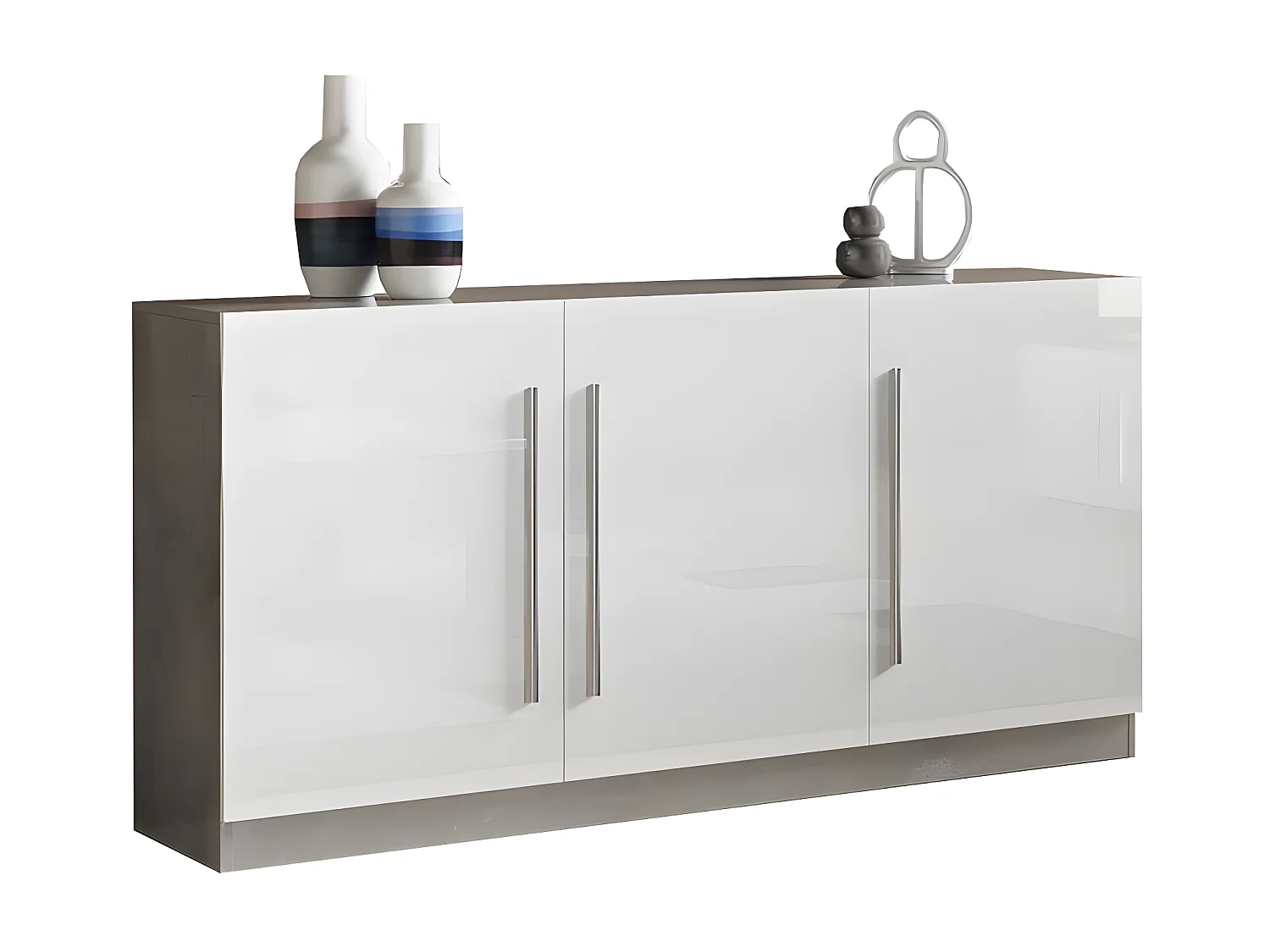 CLARK - Ensemble Séjour Blanc et Marbre Table 190cm + Buffet 3 Portes