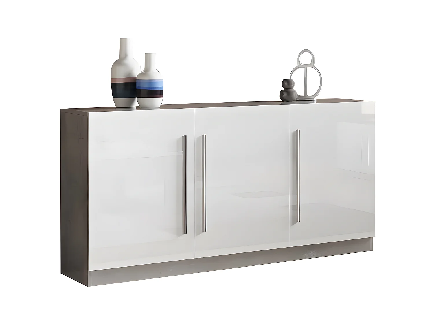 CLARK - Ensemble Séjour Blanc et Marbre Table 190cm + Buffet 3 Portes