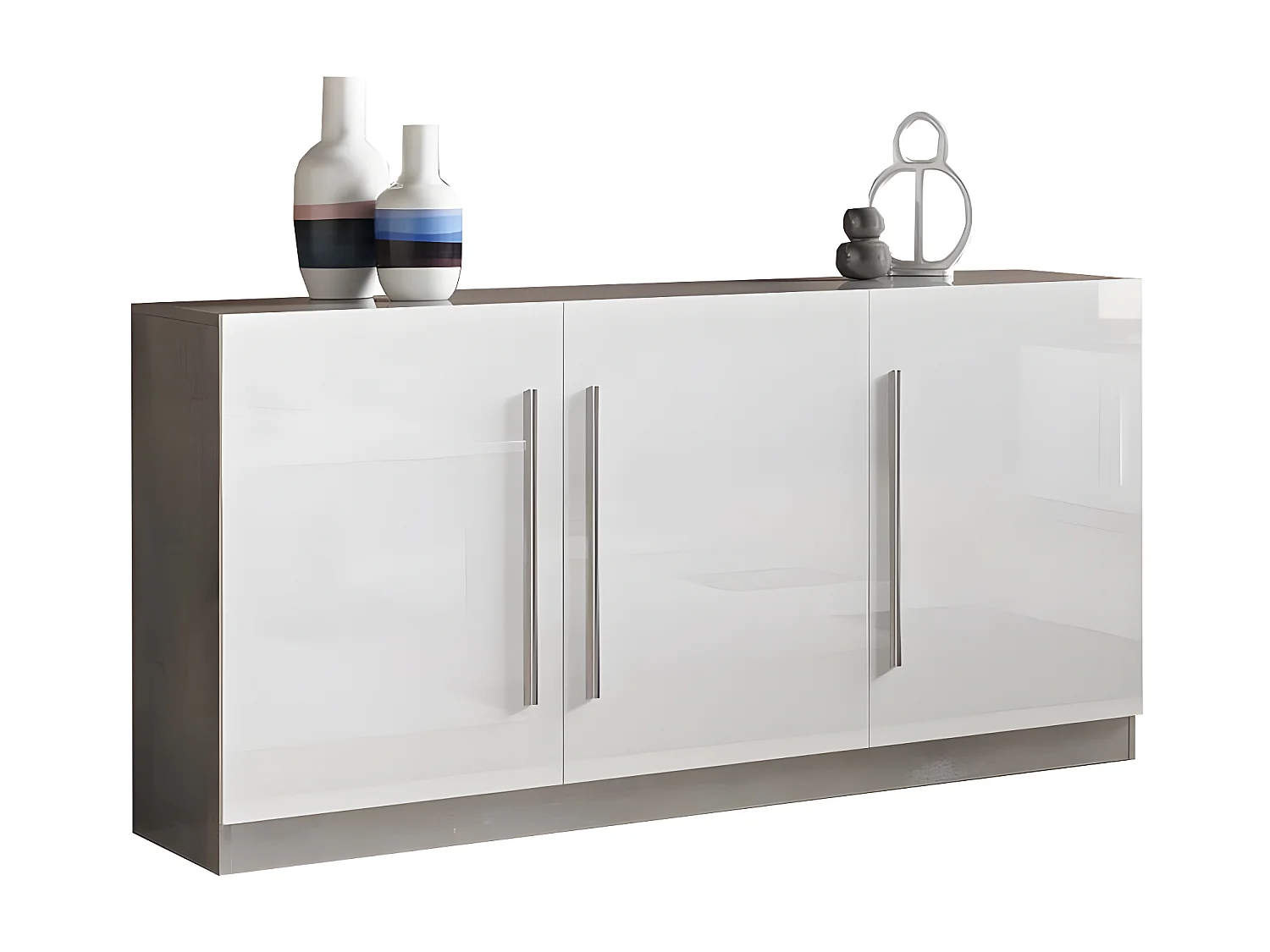 CLARK - Ensemble Séjour Blanc et Marbre Table 190cm + Buffet 3 Portes