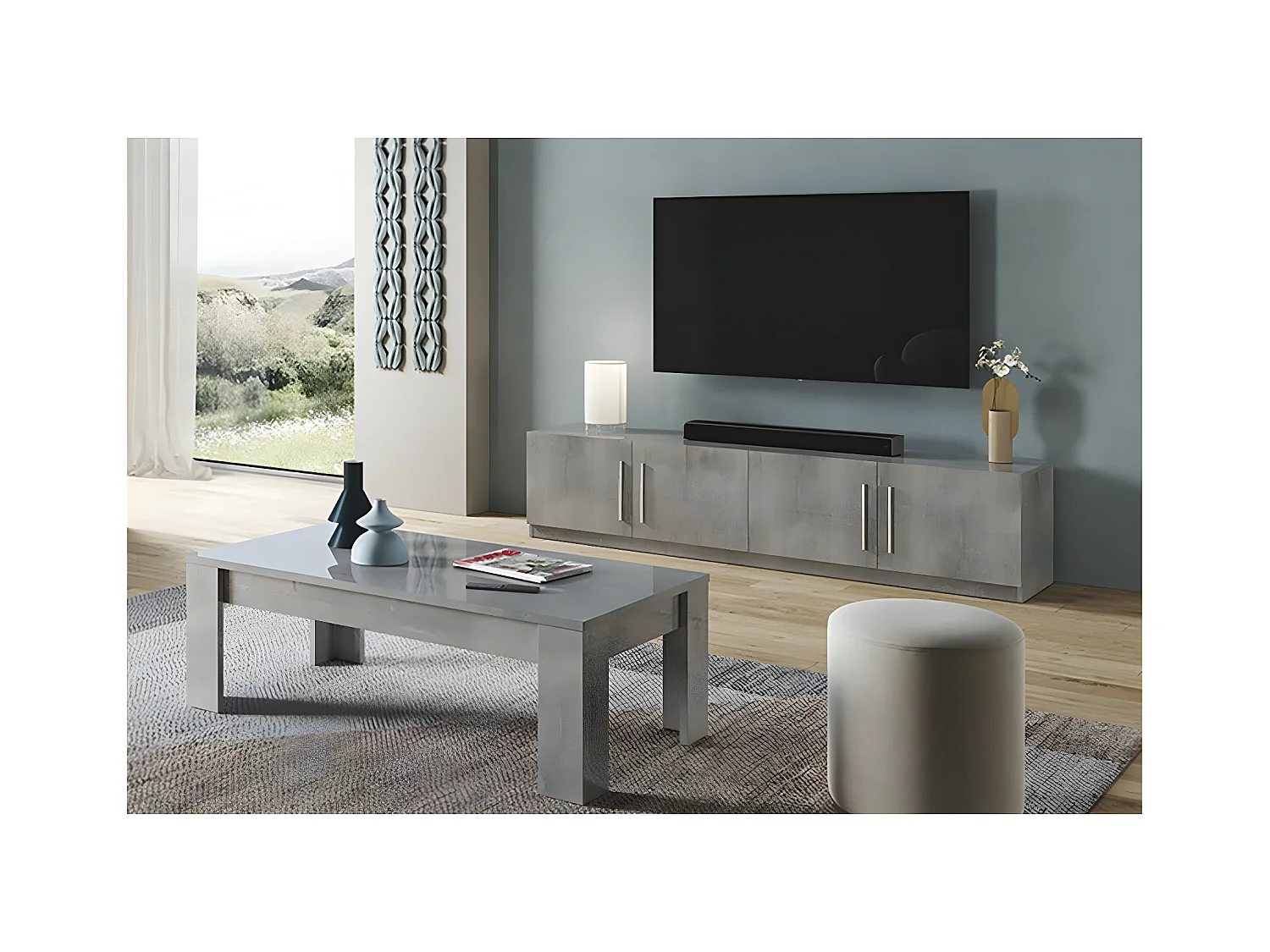CLARK - Ensemble Salon Effet Marbre Meuble TV + Table Basse