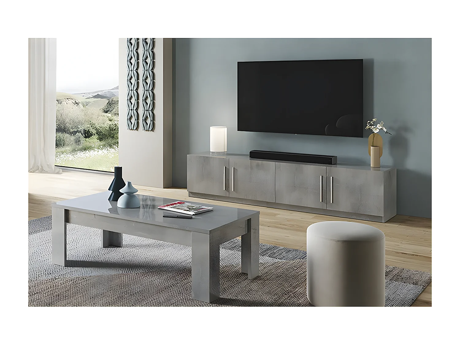 CLARK - Ensemble Salon Effet Marbre Meuble TV + Table Basse