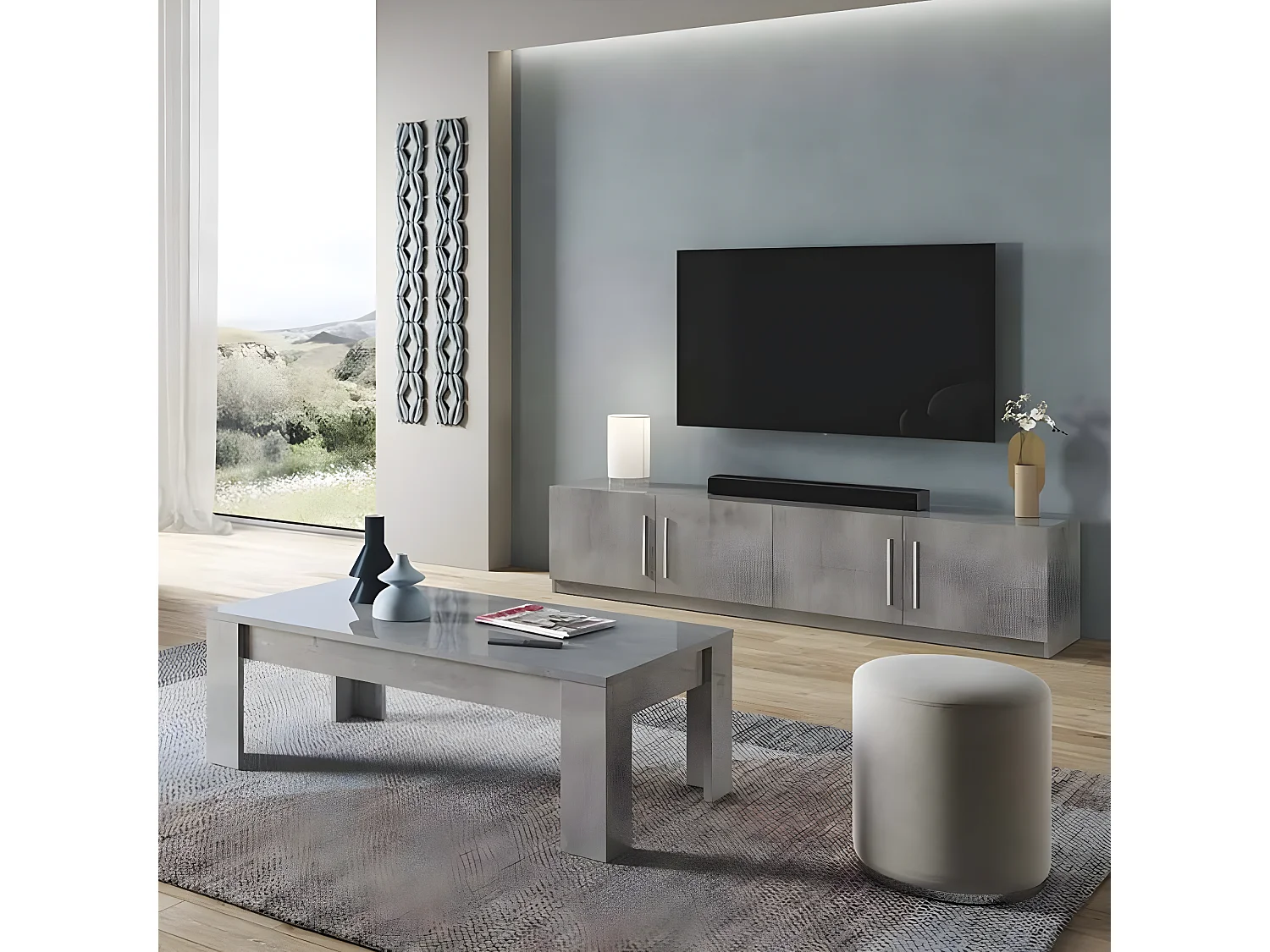 CLARK - Ensemble Salon Effet Marbre Meuble TV + Table Basse