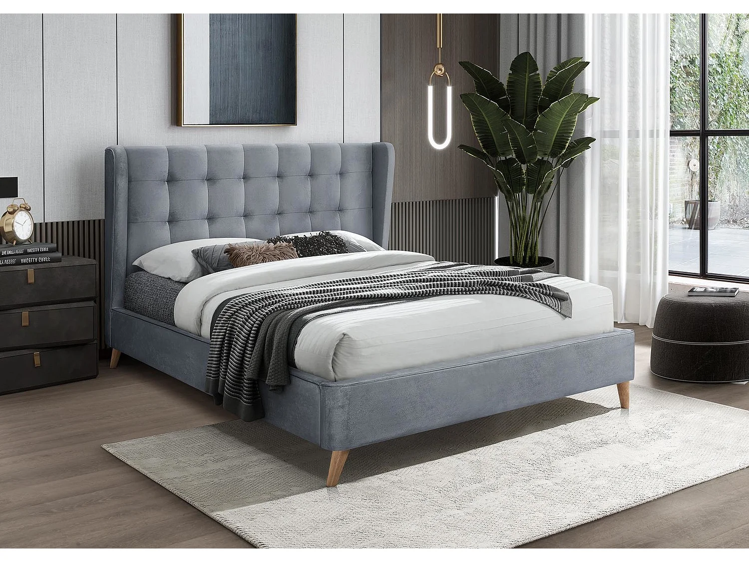 Letto Estella M (160x200)/Materasso/Tessuto/Grigio