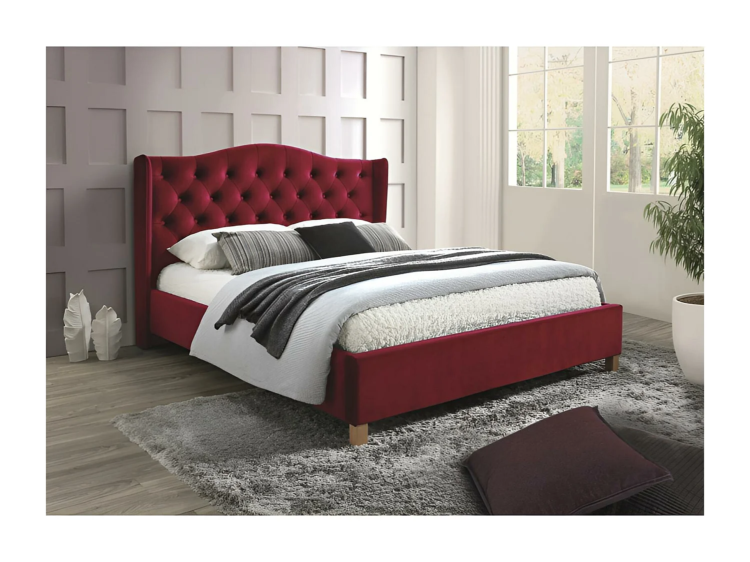 Bett Aspen  M (160x200)/Matratze Inklusive/Stoffbezug/Rot