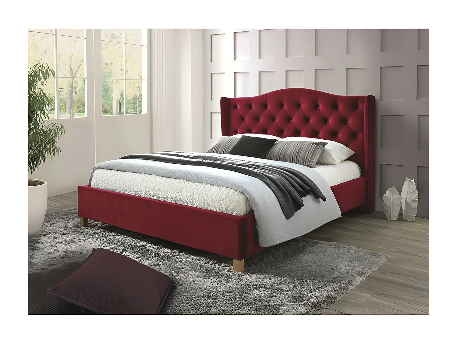 Lit Aspen M (160x200)/Matelas inclus/Tissu/Rouge