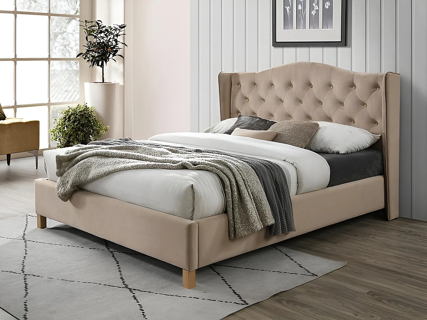 Bett Aspen  M (160x200)/Matratze Inklusive/Stoffbezug/Beige