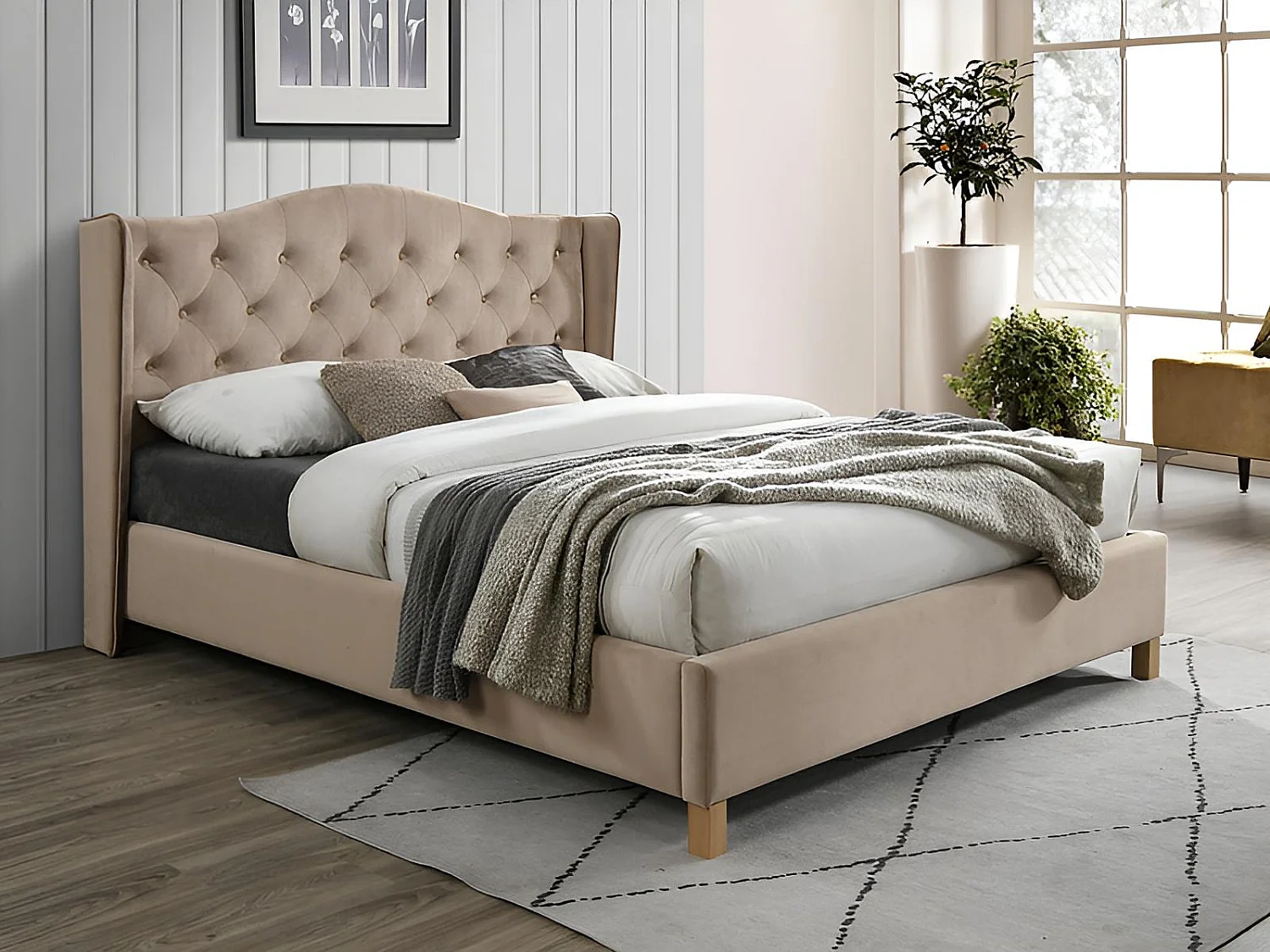 Bett Aspen  M (160x200)/Matratze Inklusive/Stoffbezug/Beige