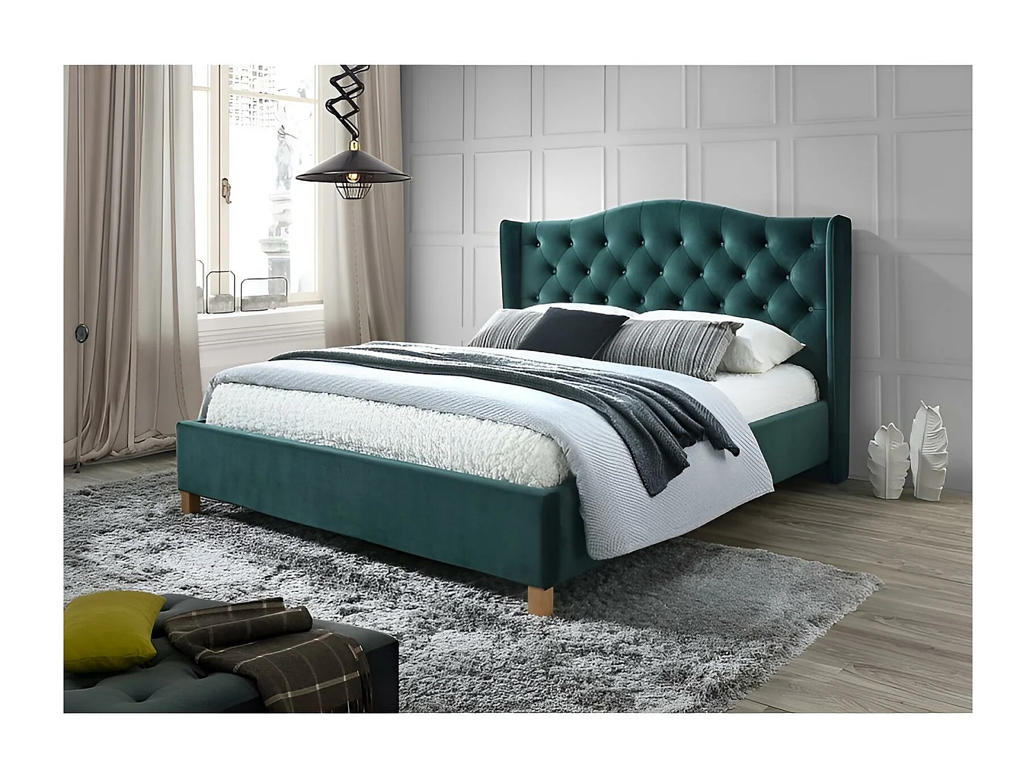 Letto Aspen M (160x200)/Materasso incluso/Tessuto/Verde