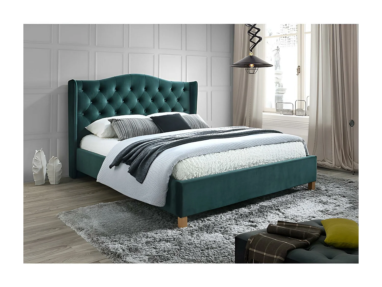 Letto Aspen M (160x200)/Materasso incluso/Tessuto/Verde