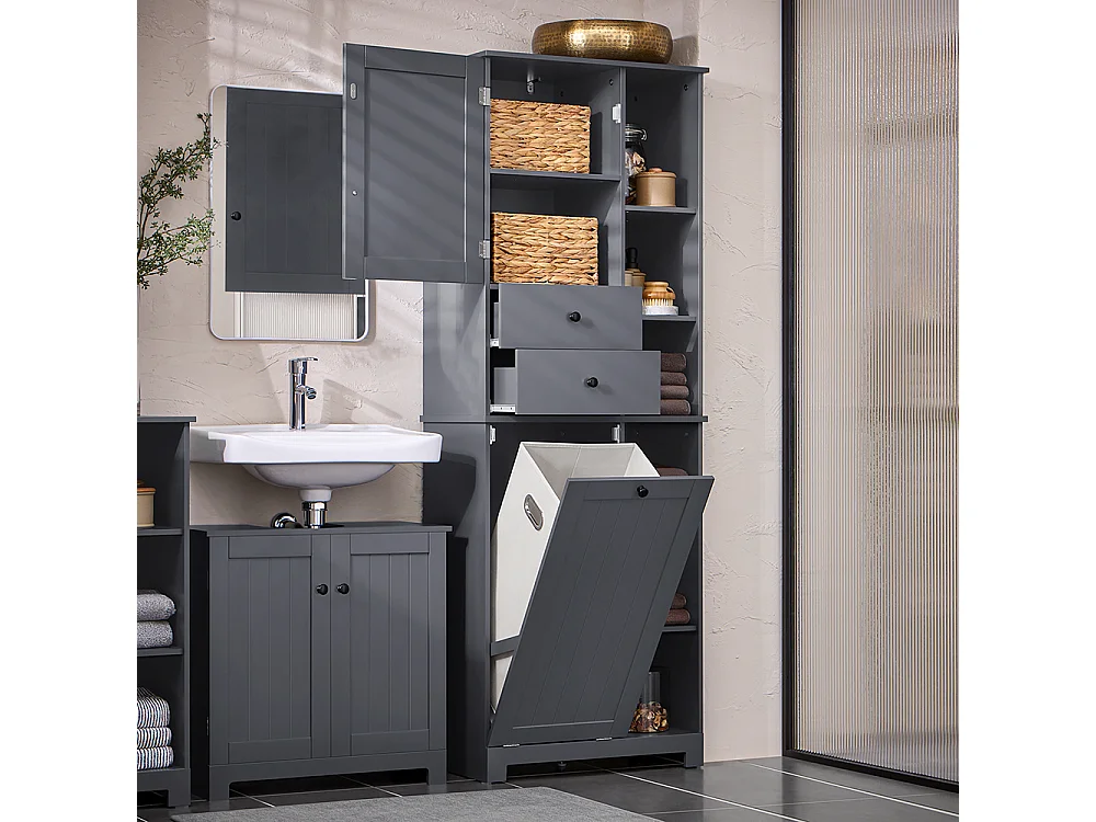 SoBuy BZR104-DG Meuble Colonne avec 2 Portes et 2 Tiroirs