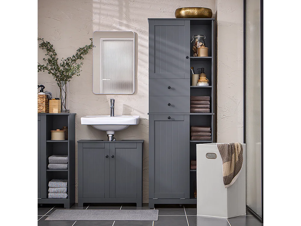 SoBuy BZR104-DG Meuble Colonne avec 2 Portes et 2 Tiroirs