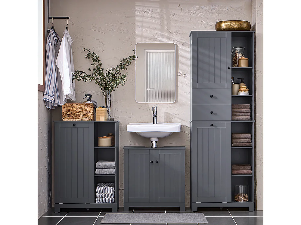 SoBuy BZR104-DG Meuble Colonne avec 2 Portes et 2 Tiroirs