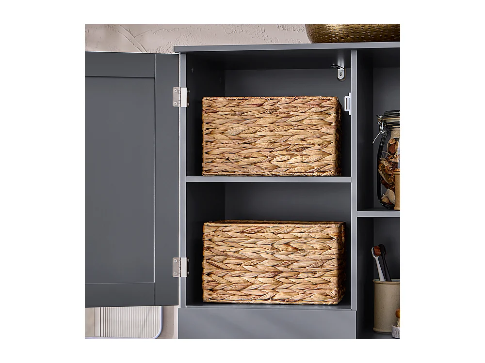 SoBuy Badkamerkolommeubelkast Toiletkast Hoog opbergmeubel voor badkamer Wasruimte, met 2 deuren en 2 laden, 6 planken en 1 wasmand 60x37x170cm, BZR104-DG