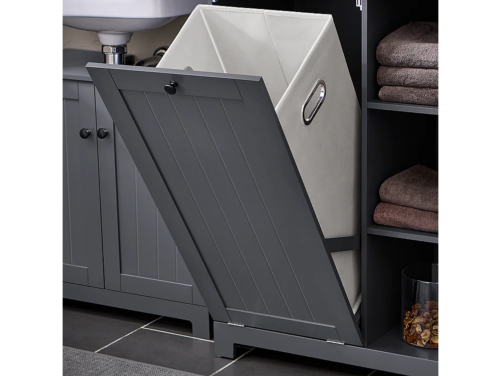 Armario Alto de Baño con Cesto para Ropa Sucia Mueble Columna Multifuncional BZR104-DG SoBuy ES