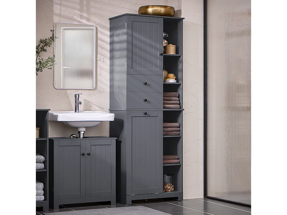 Armario Alto de Baño con Cesto para Ropa Sucia Mueble Columna Multifuncional BZR104-DG SoBuy ES