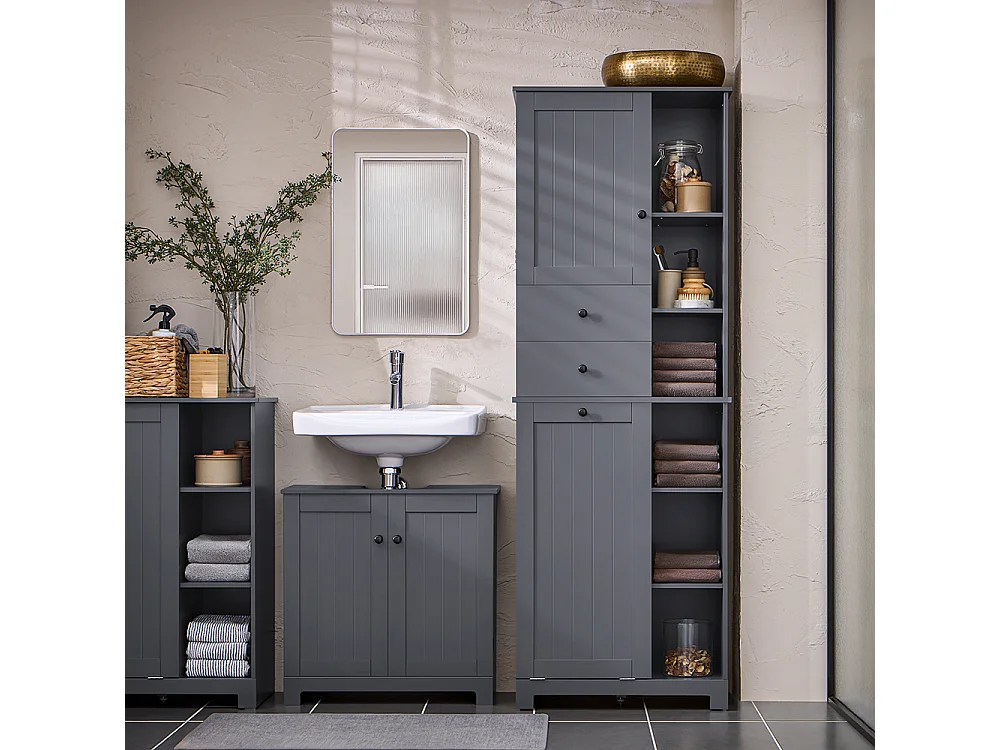 Armario Alto de Baño con Cesto para Ropa Sucia Mueble Columna Multifuncional BZR104-DG SoBuy ES