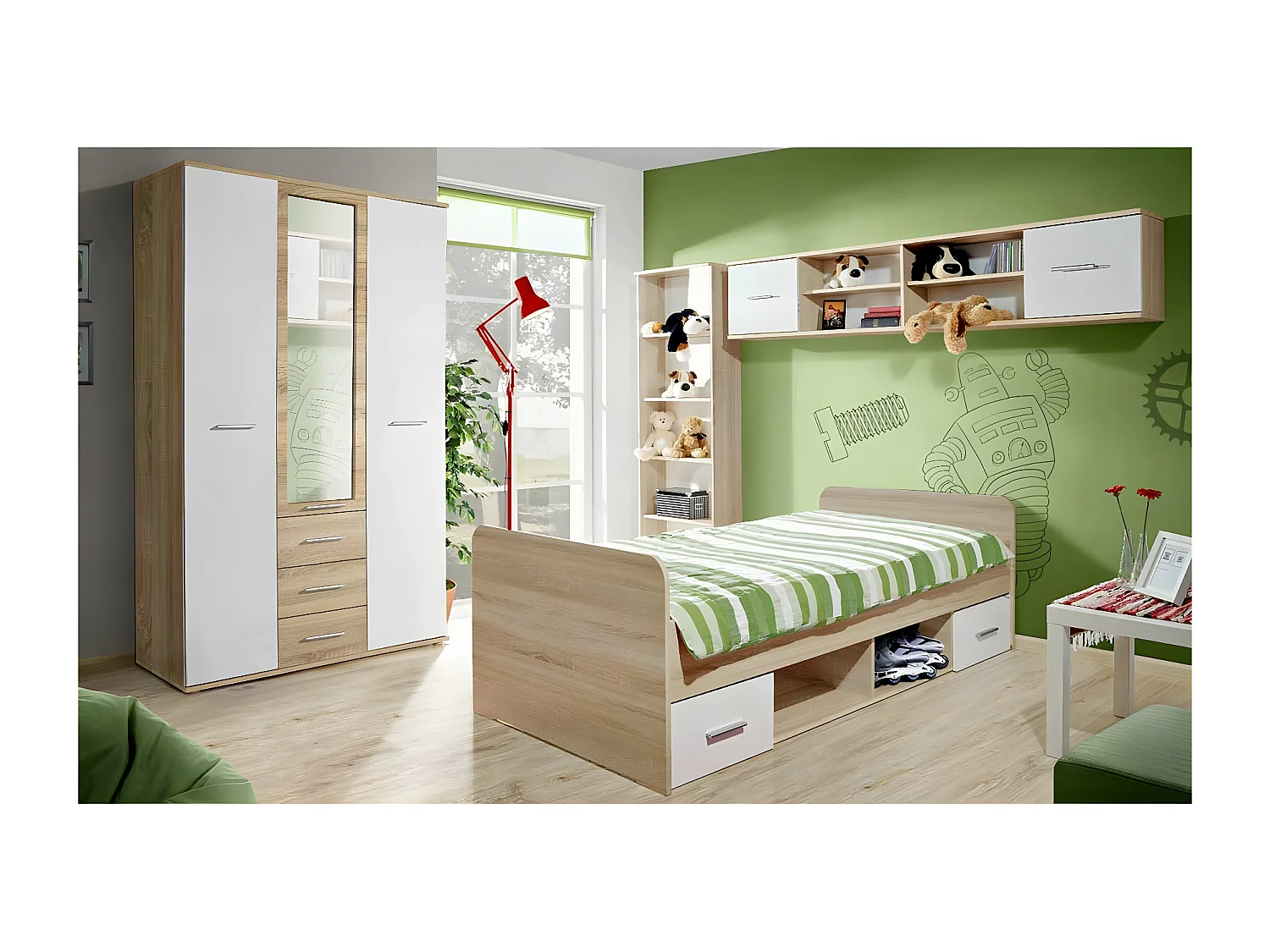 Armoire 2 Portes "Dino" 191cm Blanc & Chêne