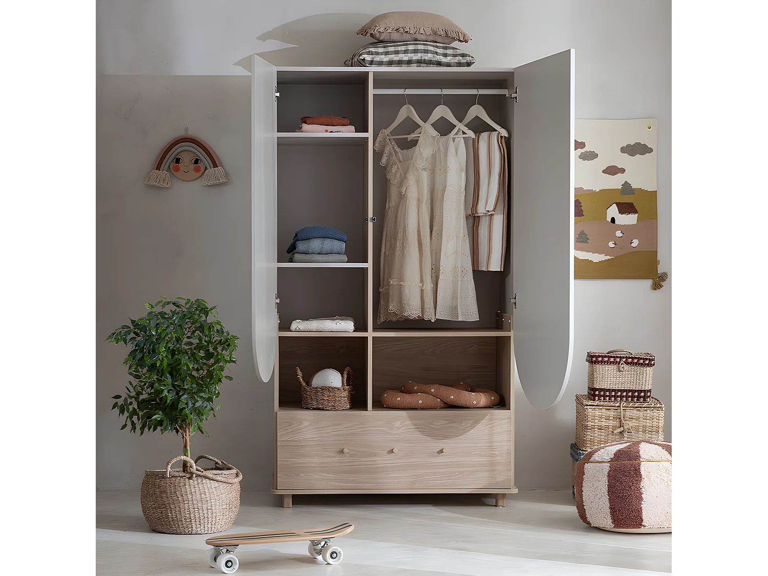 Armoire 2 portes 1 tiroir Bloom - Cachemire et Bois