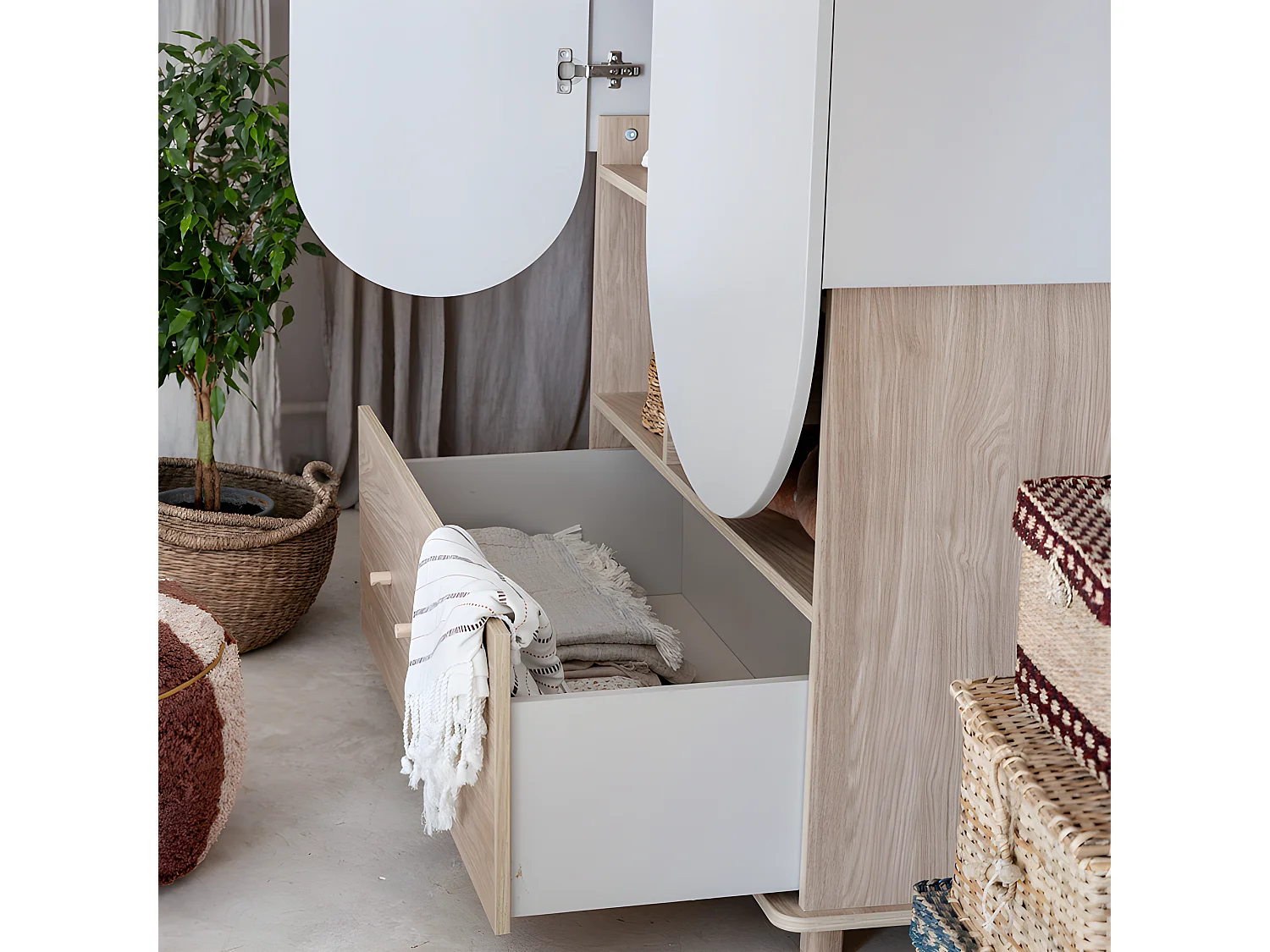 Armoire 2 portes 1 tiroir Bloom - Cachemire et Bois