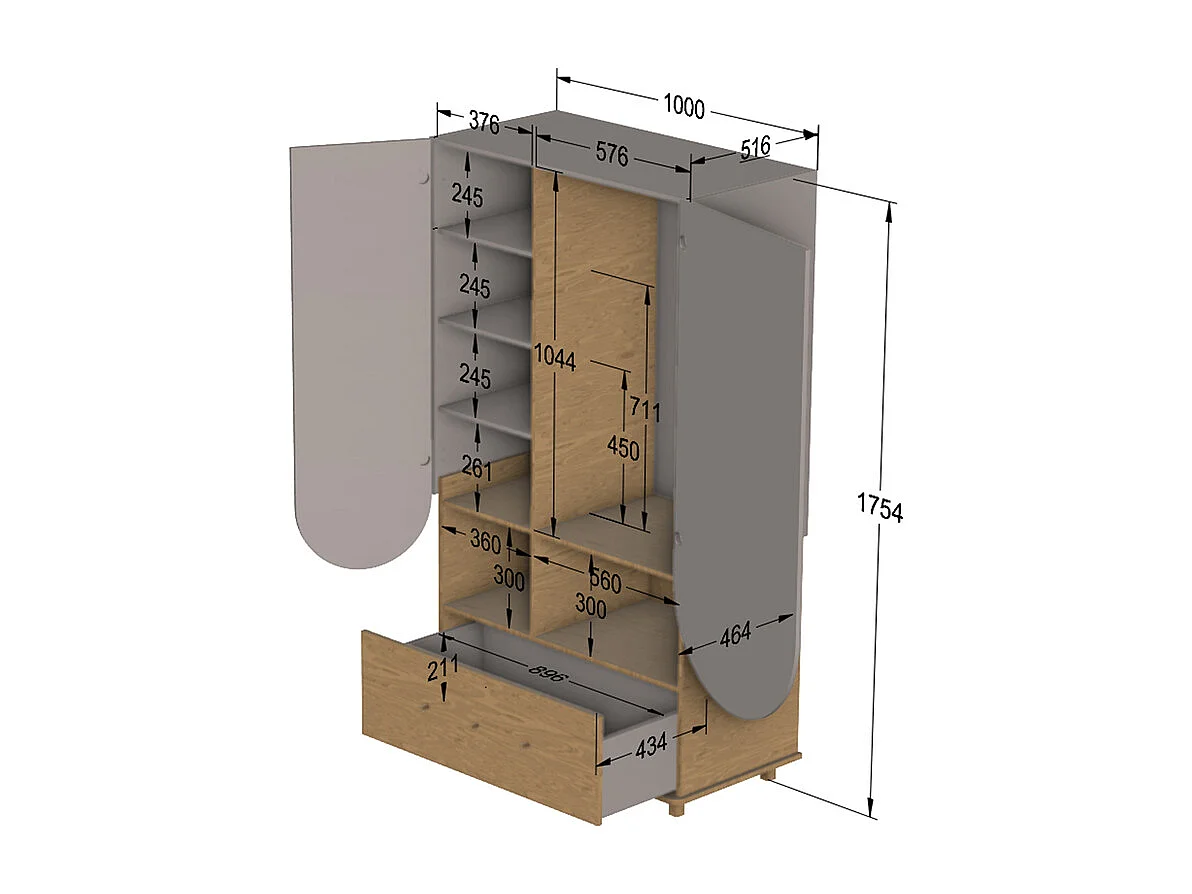 Armoire 2 portes 1 tiroir Bloom - Cachemire et Bois