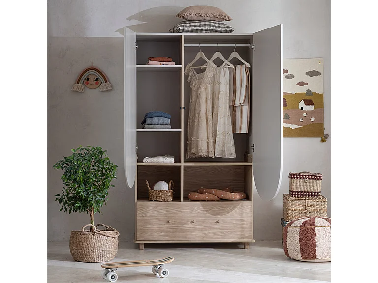 Garderobeskab 2 døre 1 skuffe Wood Luck Bloom Cachemire og Bois