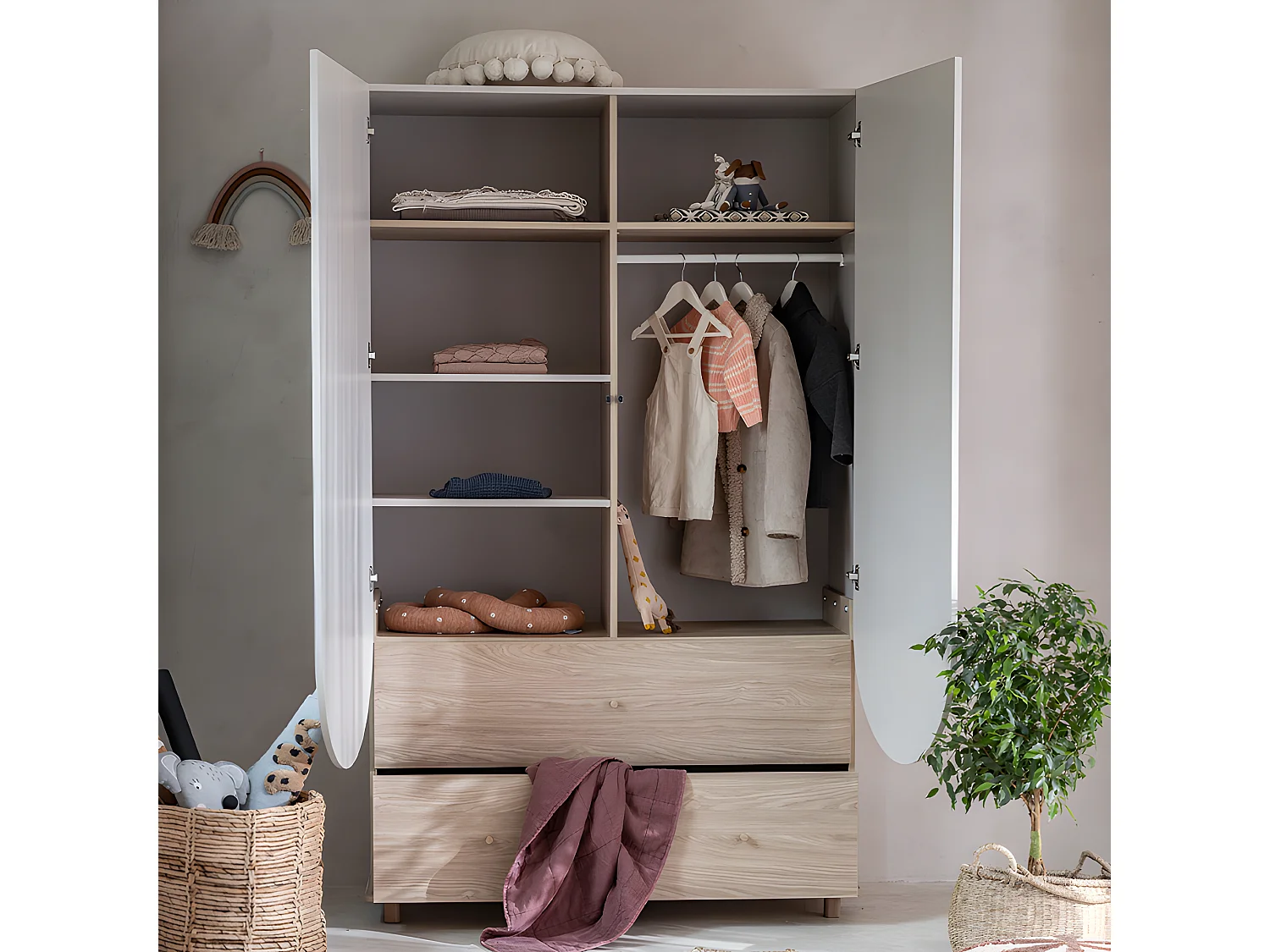 Armoire 2 portes 2 tiroirs Bloom - Cachemire et Bois