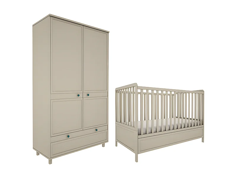 Lit évolutif 70x140 et armoire 2 portes Gabriel - Vert Eucalyptus