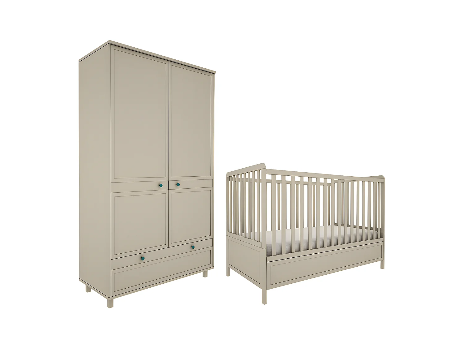 Lit évolutif 70x140 et armoire 2 portes Gabriel - Vert Eucalyptus