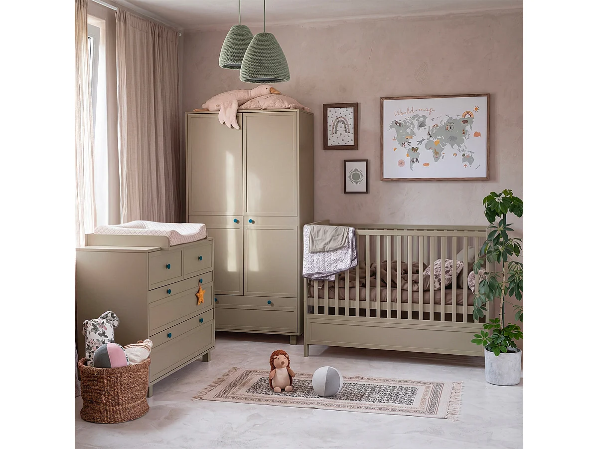 Lit évolutif 70x140 et armoire 2 portes Wood Luck Gabriel - Vert Eucalyptus