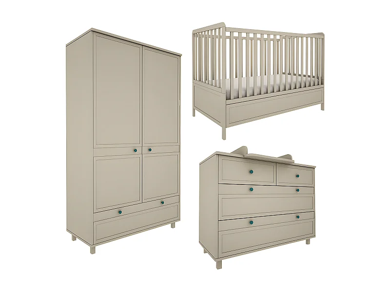 Chambre complète lit évolutif 70x140 commode à langer et armoire 2 portes Gabriel - Vert Eucalyptus