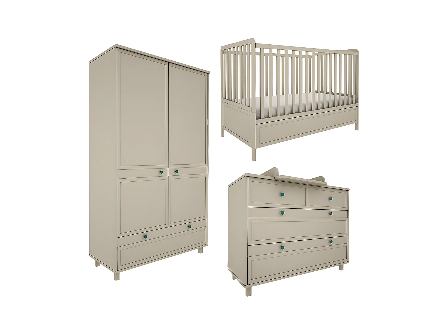 Chambre complète lit évolutif 70x140 commode à langer et armoire 2 portes Gabriel - Vert Eucalyptus