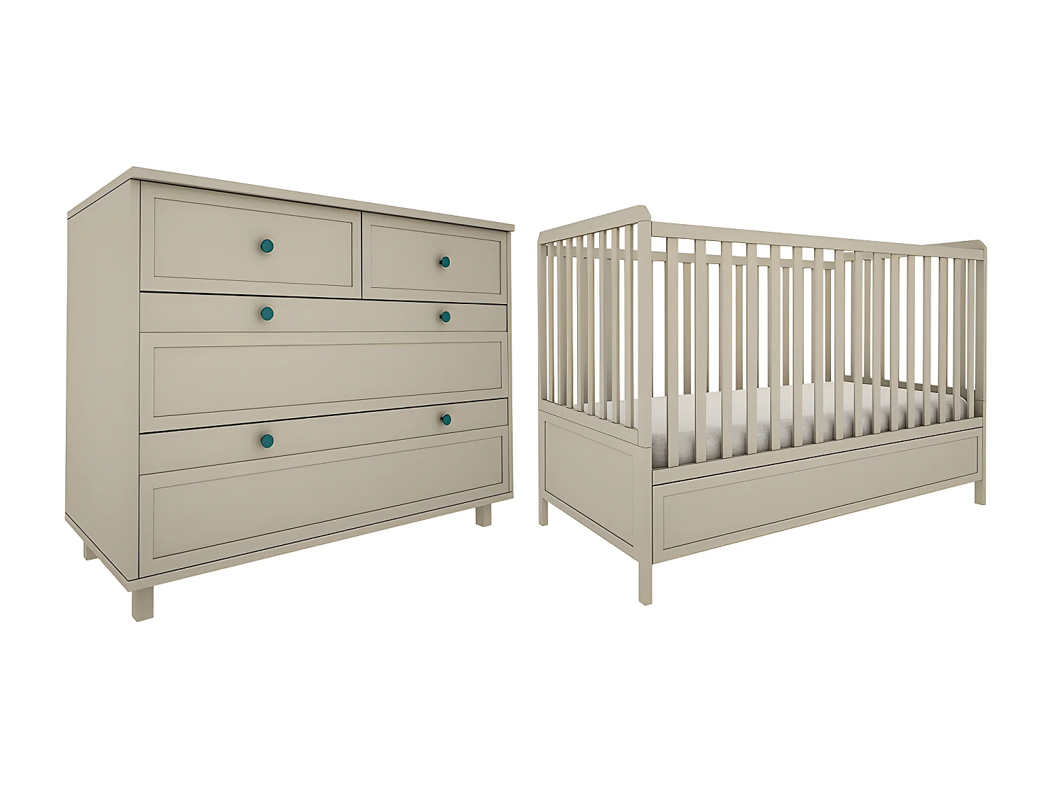 Lit évolutif 70x140 et commode 4 tiroirs Gabriel - Vert Eucalyptus