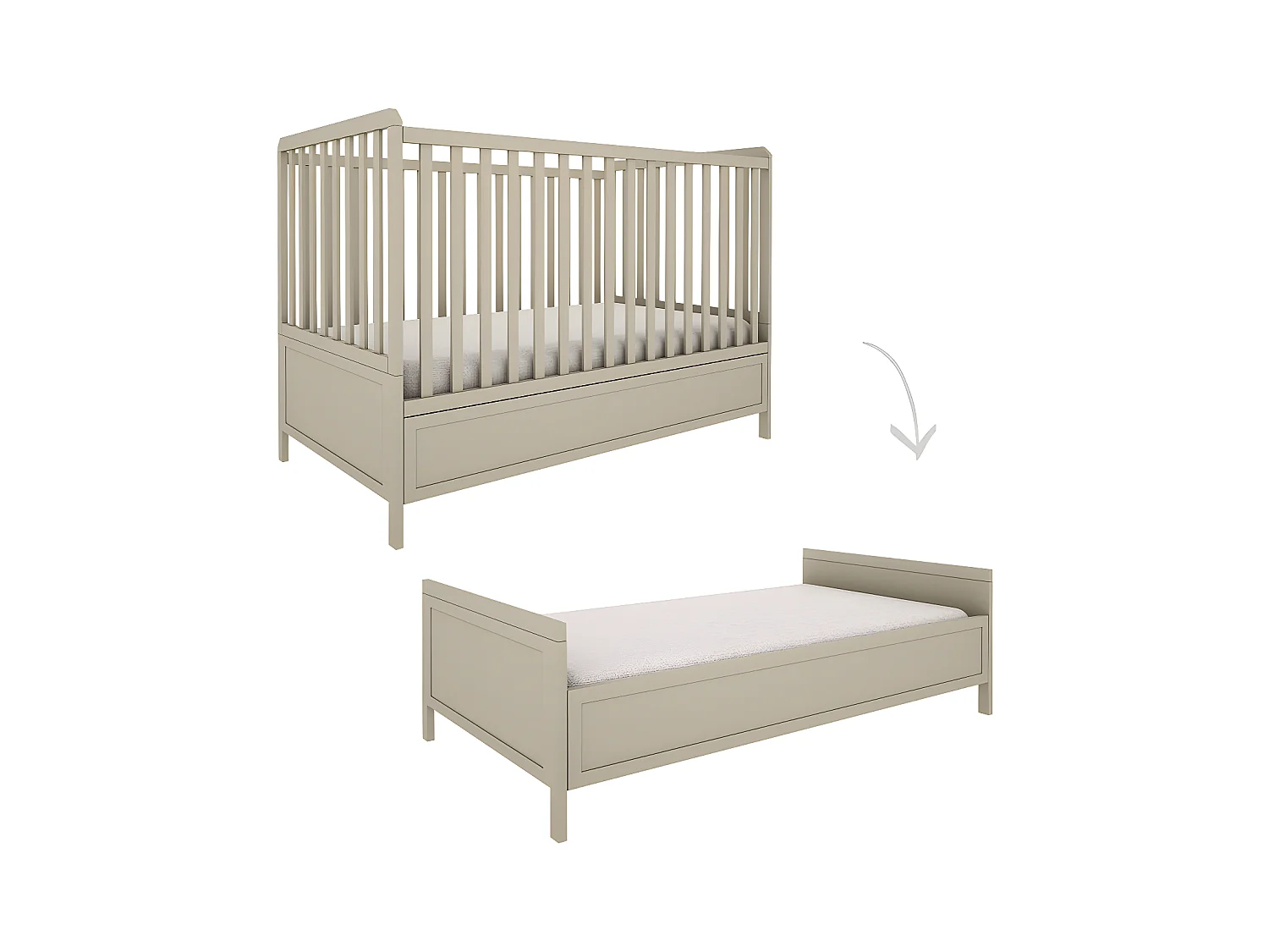 Lit évolutif 70x140 et commode 4 tiroirs Gabriel - Vert Eucalyptus