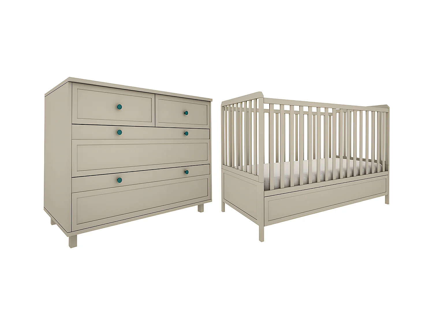 Lit évolutif 70x140 et commode 4 tiroirs Gabriel - Vert Eucalyptus