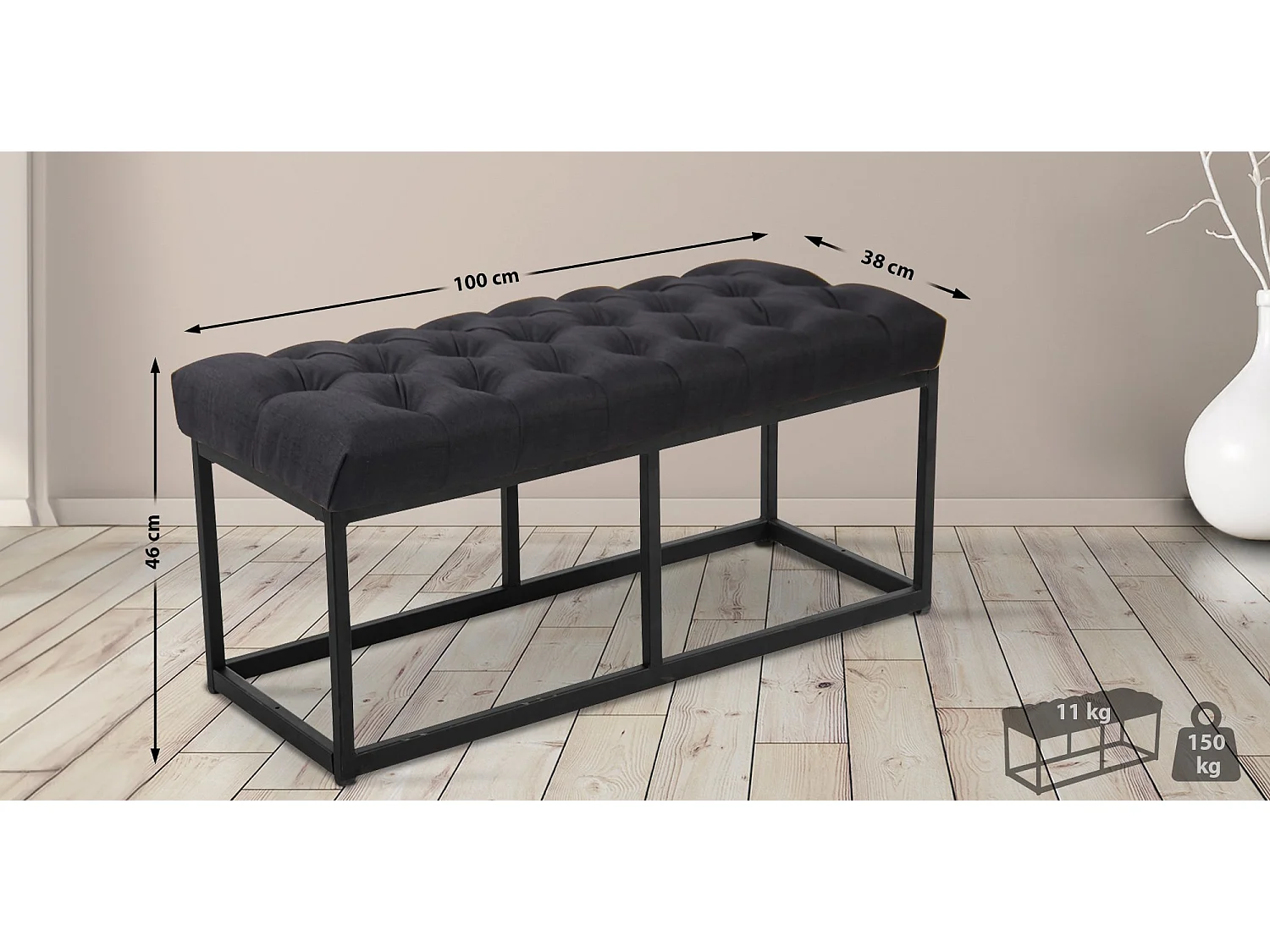 Banquette - Tissu & Métal noir mat - Noir - Amun