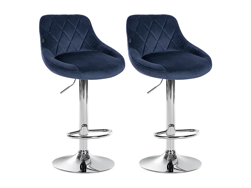 Lot de 2  Tabouret de bar - Velours & Métal - Bleu - Lazio
