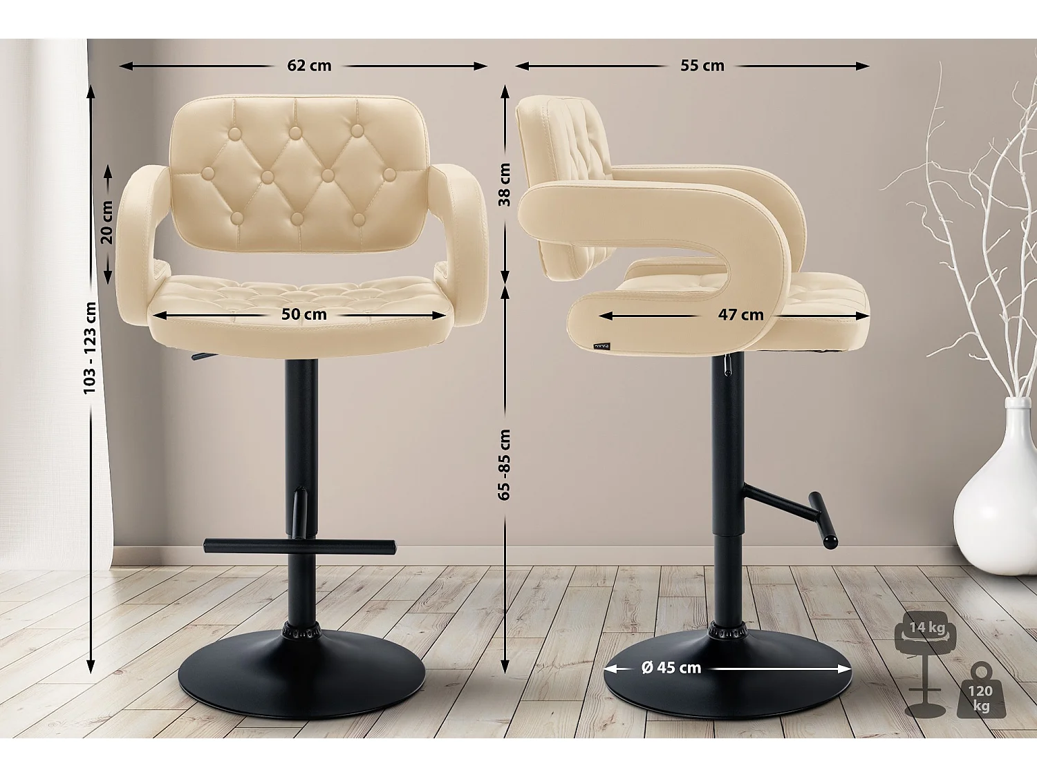 Tabouret de bar - Similicuir & Métal - Crème - Dublin