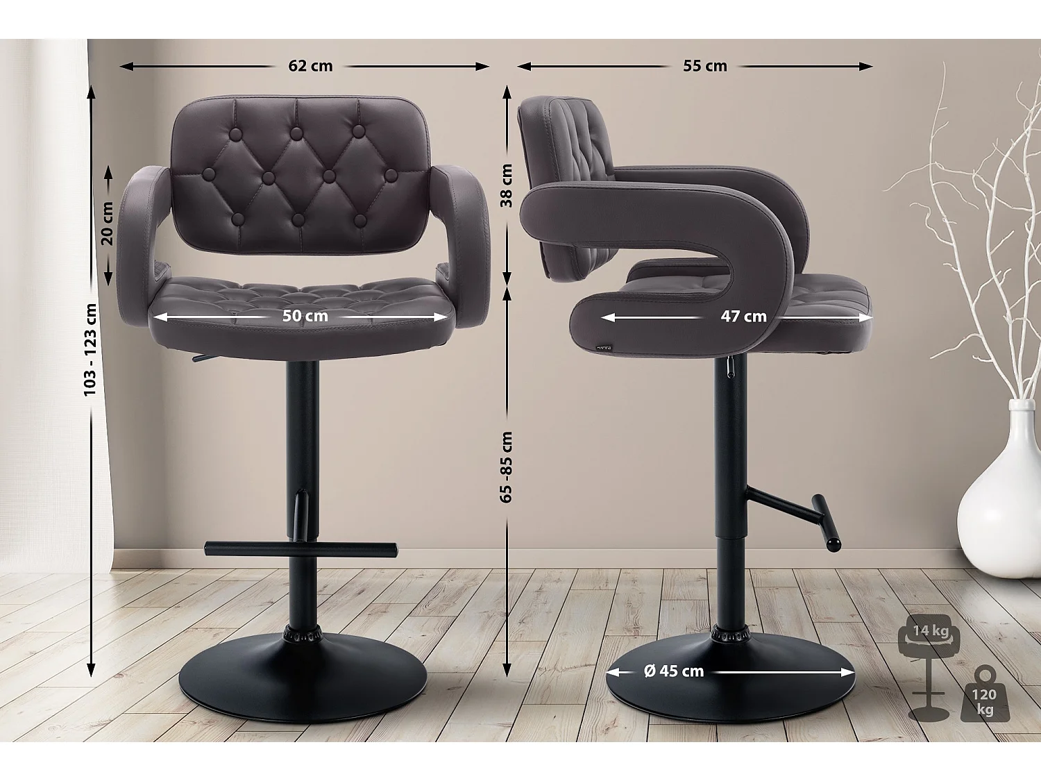 Tabouret de bar - Similicuir & Métal - Marron - Dublin