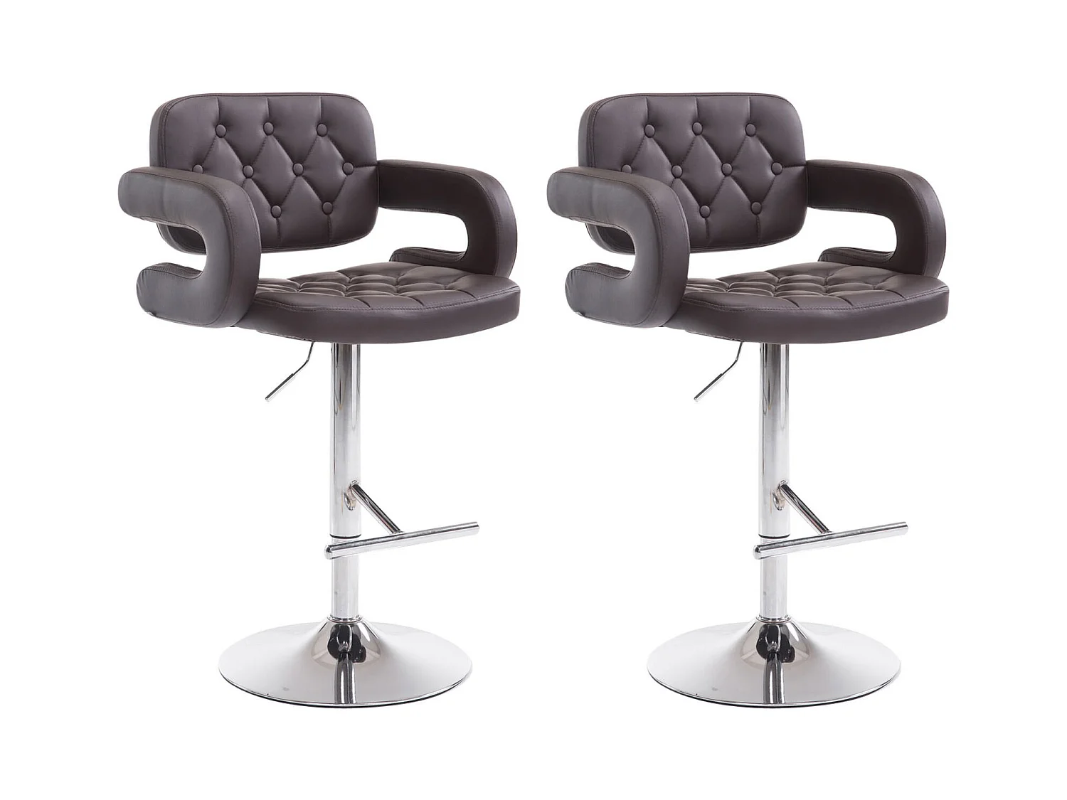 Lot de 2  Tabouret de bar - Similicuir & Chrome - Marron - Dublin
