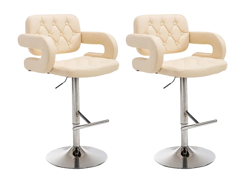 Lot de 2  Tabouret de bar - Similicuir & Métal chromé - Crème - Dublin