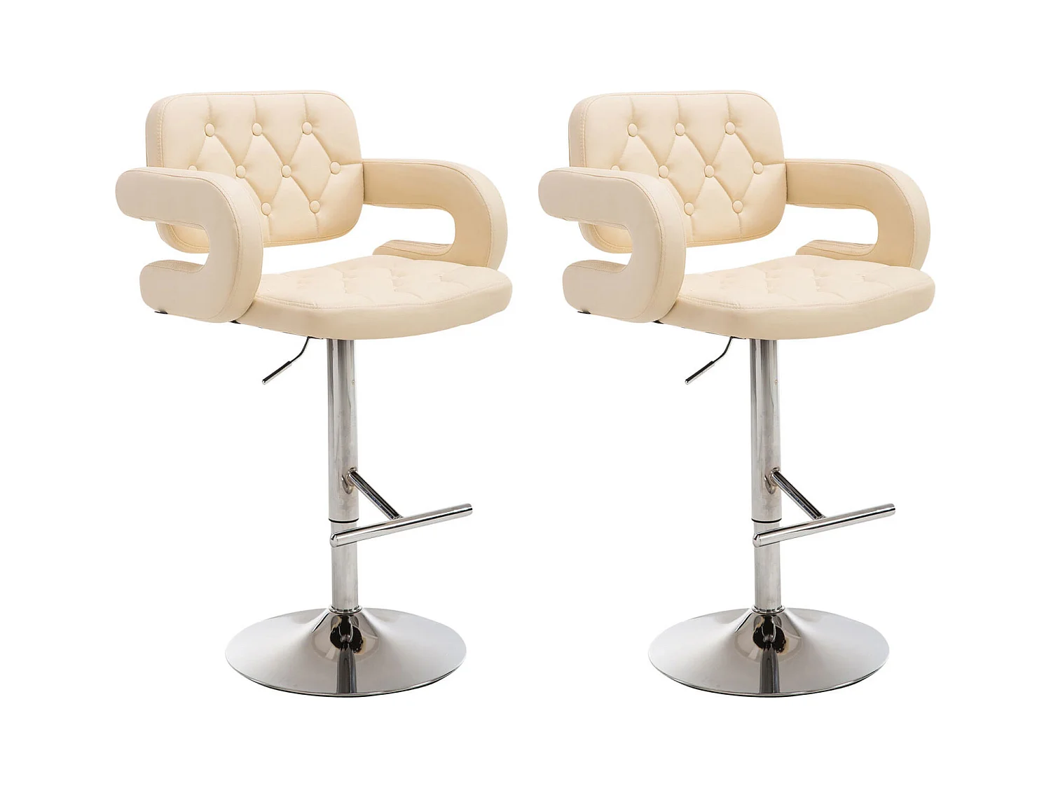 Lot de 2  Tabouret de bar - Similicuir & Métal chromé - Crème - Dublin