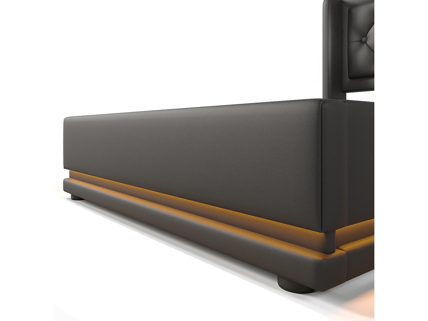 Gepolstertes Stauraumbett 90 x 200 cm aus Kunstleder – mit Ladefunktion und LED am Fußende des Bettes – Schwarz