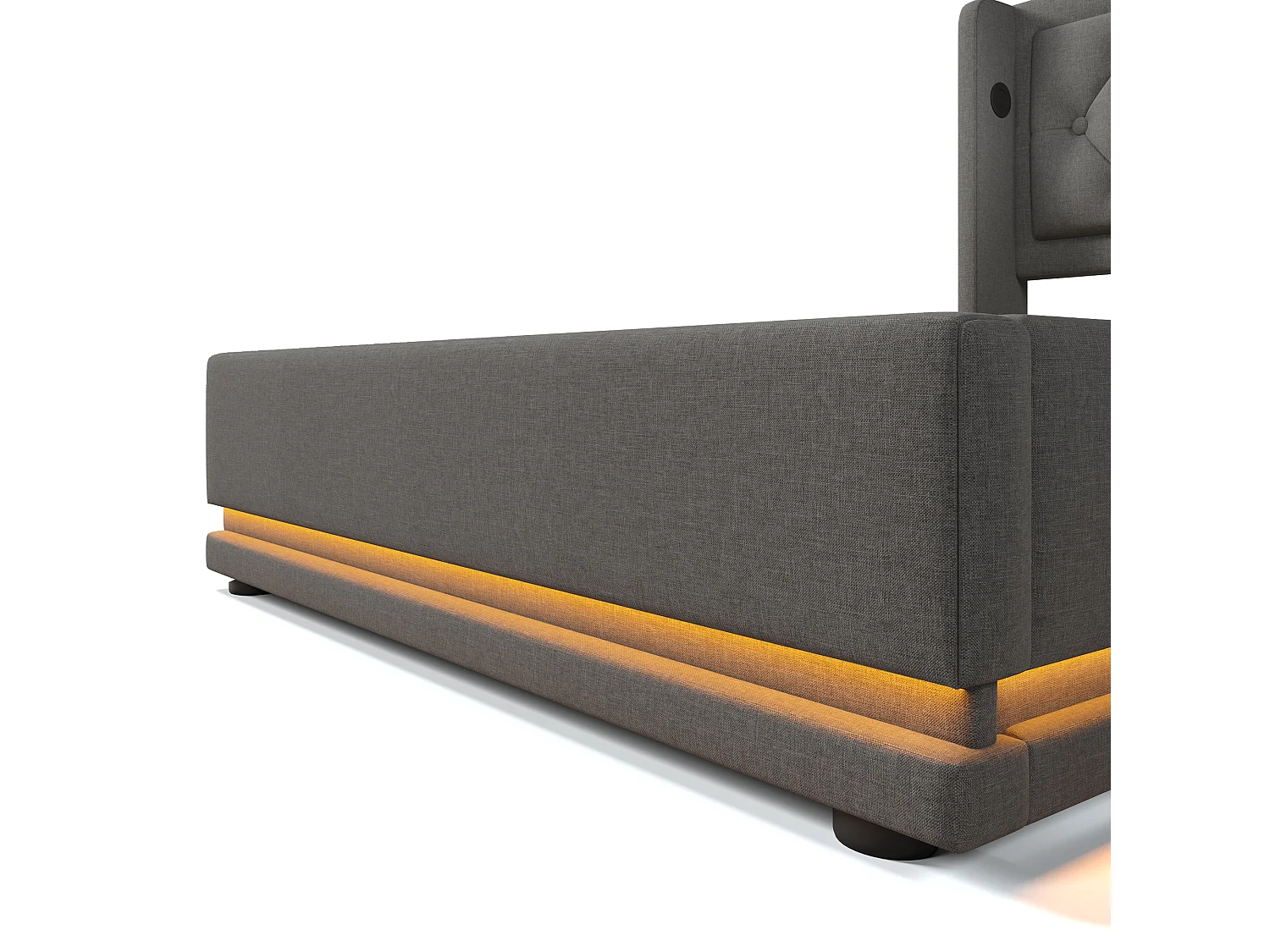 Gepolstertes Stauraumbett 90 x 200 cm aus Baumwollstoff – mit Ladefunktion und LED am Fußende des Bettes – Grau