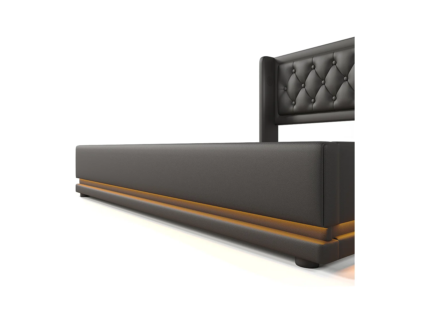 Lit coffre capitonné 140 x 200 cm en similicuir - avec fonction de recharge et LED au pied du lit - Noir