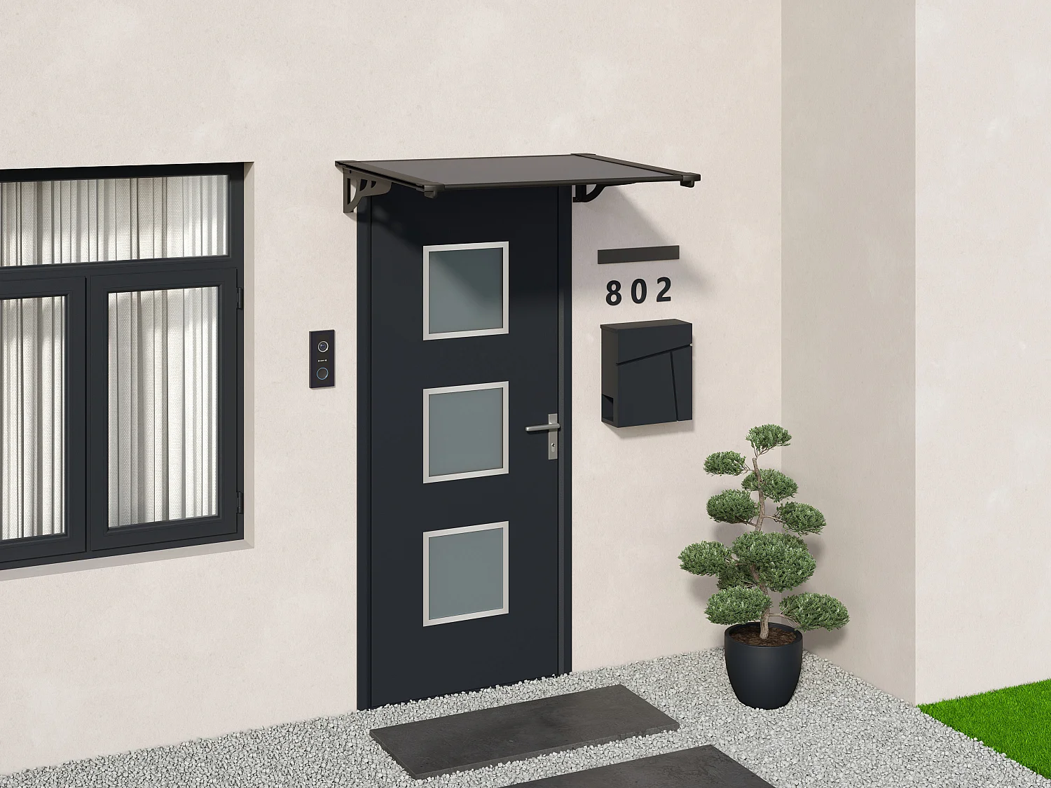 Auvent de porte en aluminium 150 x 90 cm incliné noir KEPLER