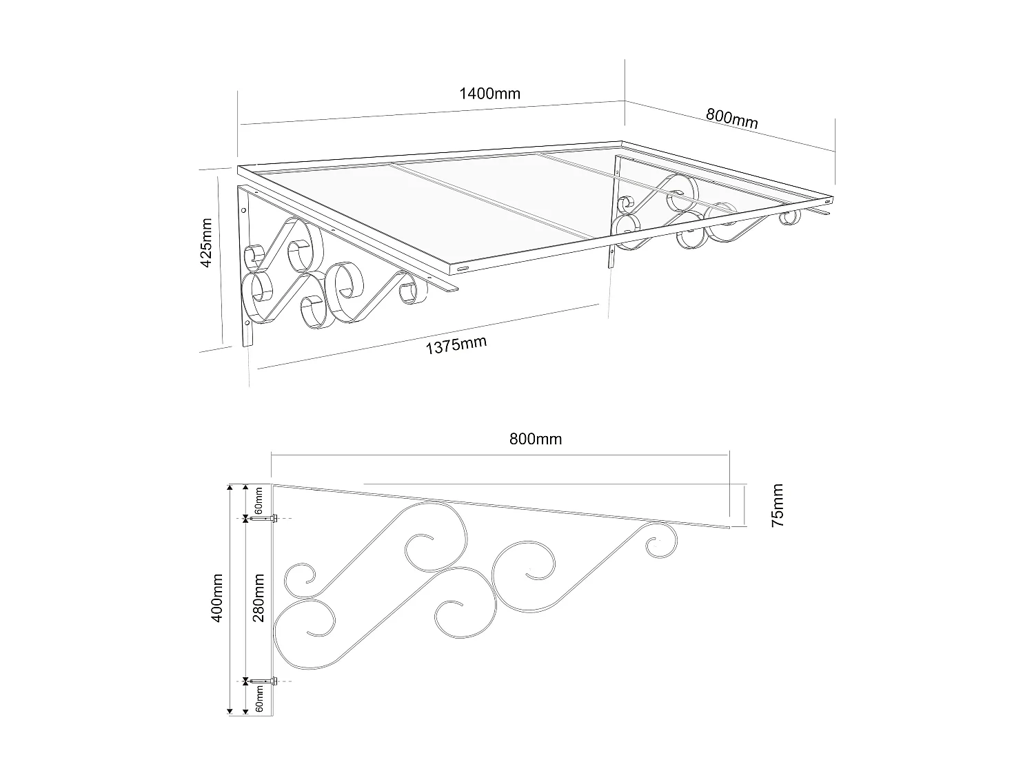 Vordach - Aluminium - 140 x 80 cm - geneigt - AMBAN
