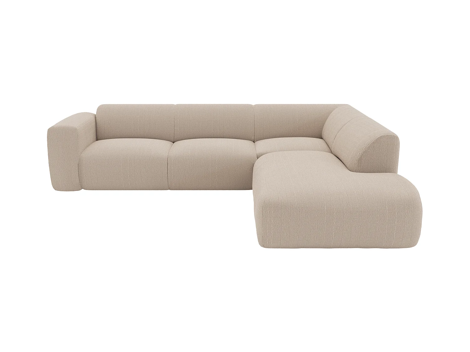 Großes Ecksofa mit Recamiere mit Rückenlehne - Ecke rechts - Samt-Stoff - Beige - POGNI von Maison Céphy