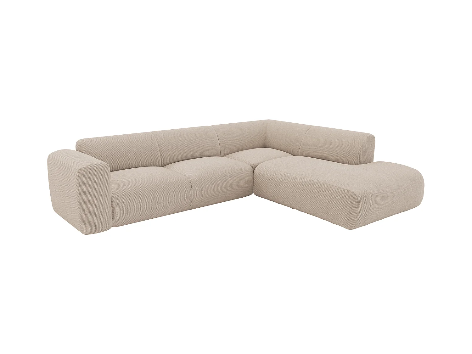 Großes Ecksofa mit Recamiere mit Rückenlehne - Ecke rechts - Samt-Stoff - Beige - POGNI von Maison Céphy