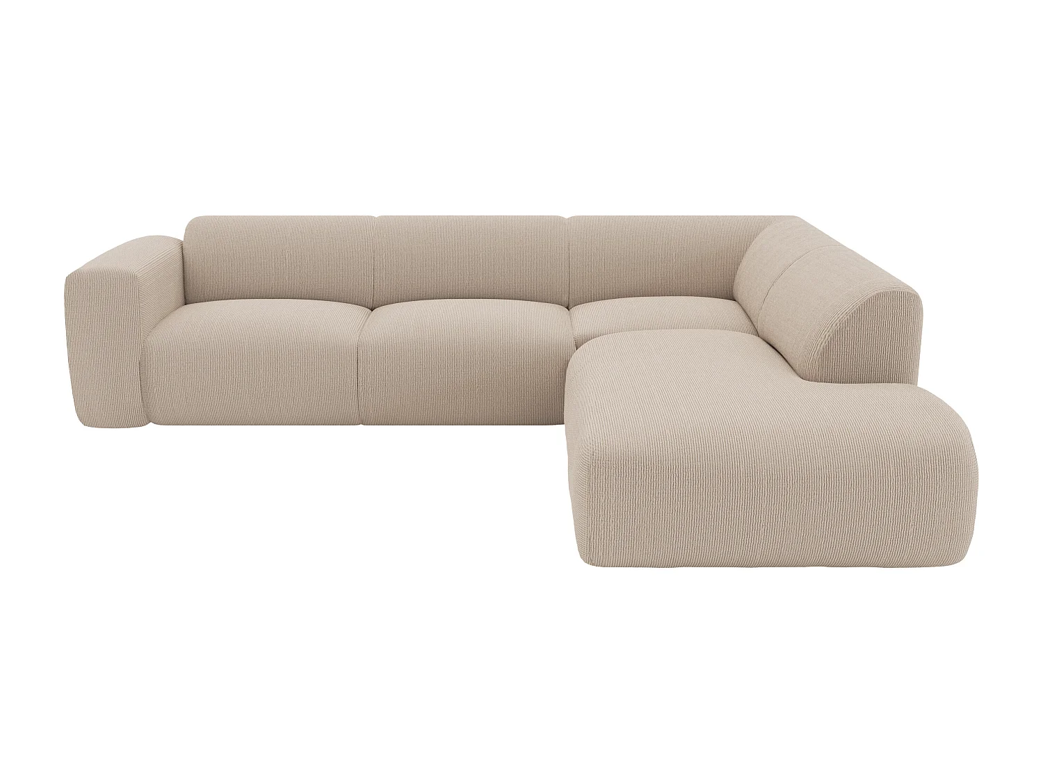 Grande sofá de canto direito com encosto e chaise-longue em veludo canelado bege - POGNI de Maison Céphy